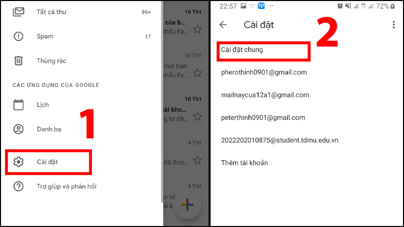 Bạn h&atilde;y k&eacute;o Menu xuống v&agrave; t&igrave;m biểu tượng c&agrave;i đặt > nhấn C&agrave;i đặt chung.